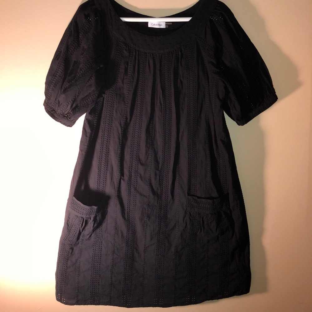 CALVIN KLEIN LINEN EYELIT SMOCK DRESS SIZE 10