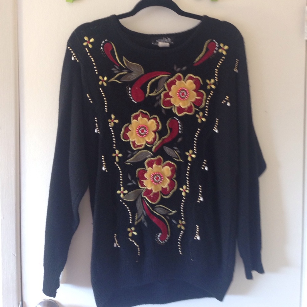 VINTAGE EMBROIDERED SWEATER WITH BEADING