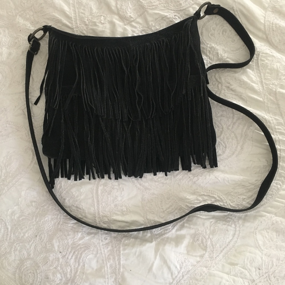 BRANDY MELVILLE BLACK SUEDE FRINGE PURSE