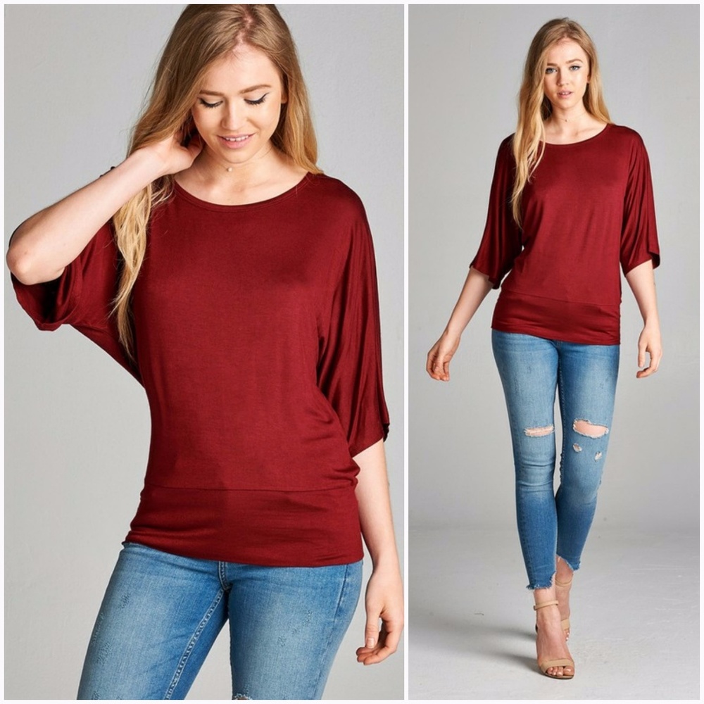 Burgundy Dolman Sleeve Jersey Top
