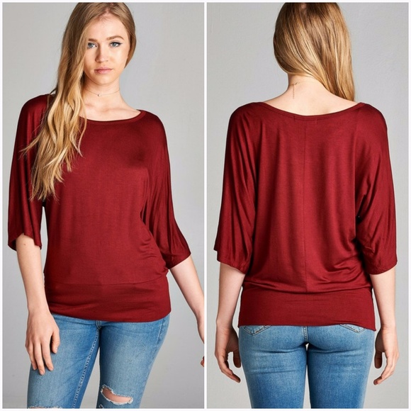 Burgundy Dolman Sleeve Jersey Top - Picture 2 of 3