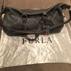 Furla gray leather hobo bag