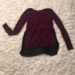 Express plum sweater with pleated sheer back!