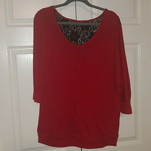 Torrid red top, black lace on back.