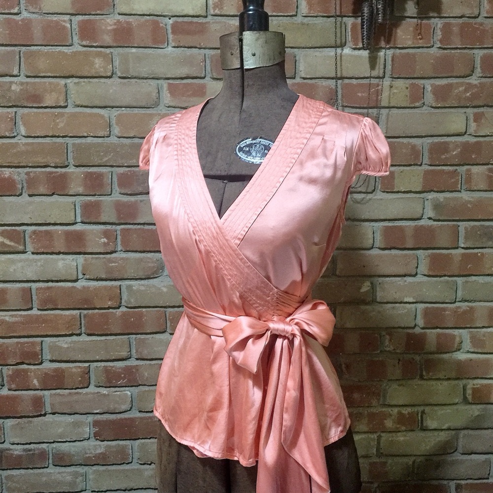 Peach 🍑 silk wrap blouse - Picture 1 of 7