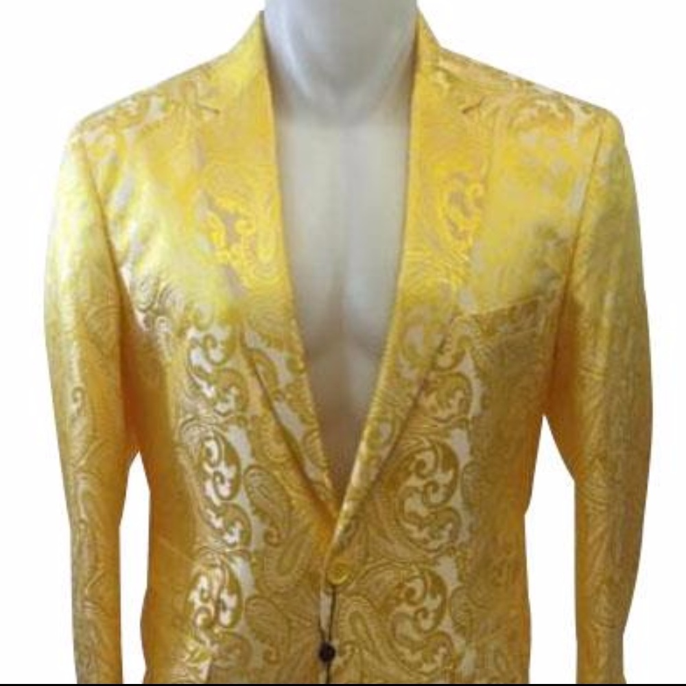 Paisley Pattern Blazer In Yellow with Notch Lapel