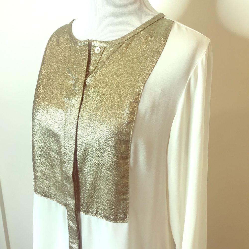 Express Semi Sheer Cream & Gold Button Up Blouse