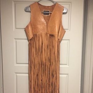 Vintage real leather fringe vest
