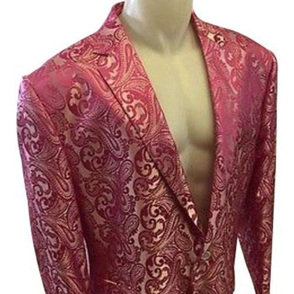 Paisley Pattern Blazer In Pink with Notch Lapel