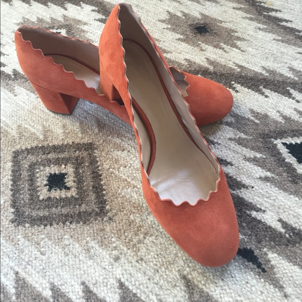 Chloe Lauren sienna orange scalloped heels