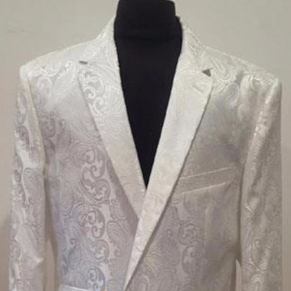 Paisley Pattern Blazer In White with Notch Lapel