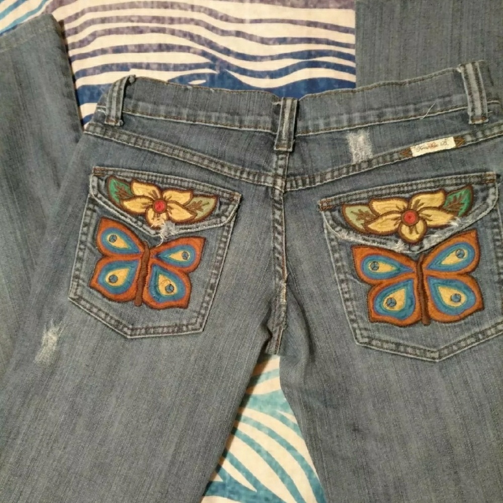 Frankie B. Embroidered Butterfly Jeans