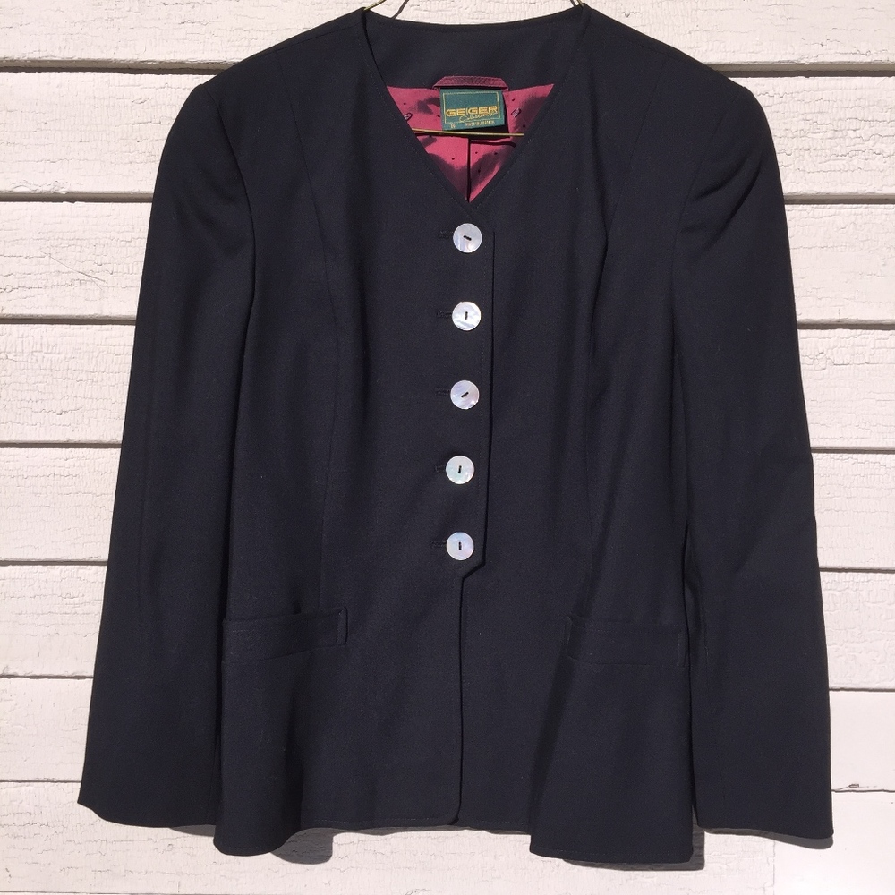 Geiger Black Wool/Lined Jacket/Shell Buttons/New - image 1