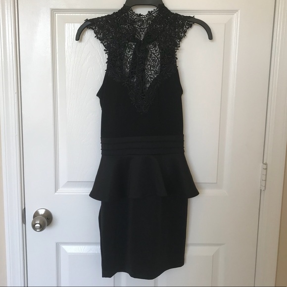 Black Crochet Peplum Dress - Picture 3 of 5