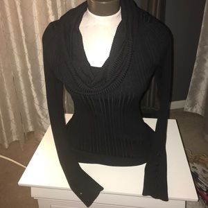 Black sweater cowl neckline