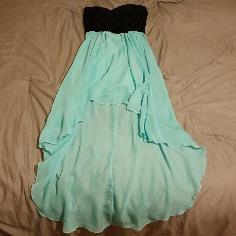 High to low teal & black dress