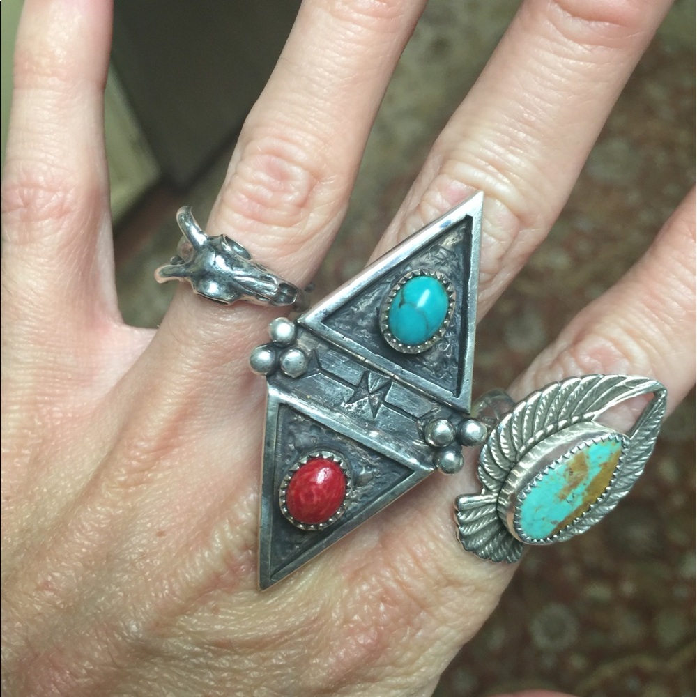 Spell red/turquoise and bronze ring