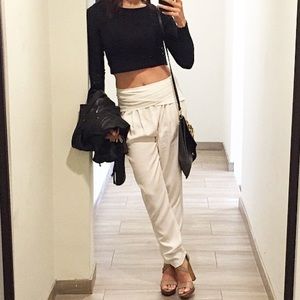 Zara off-white trousers with wrappy waist detail