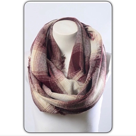 Soft Plaid Infinity Scarf With Raw Edge - Picture 3 of 5