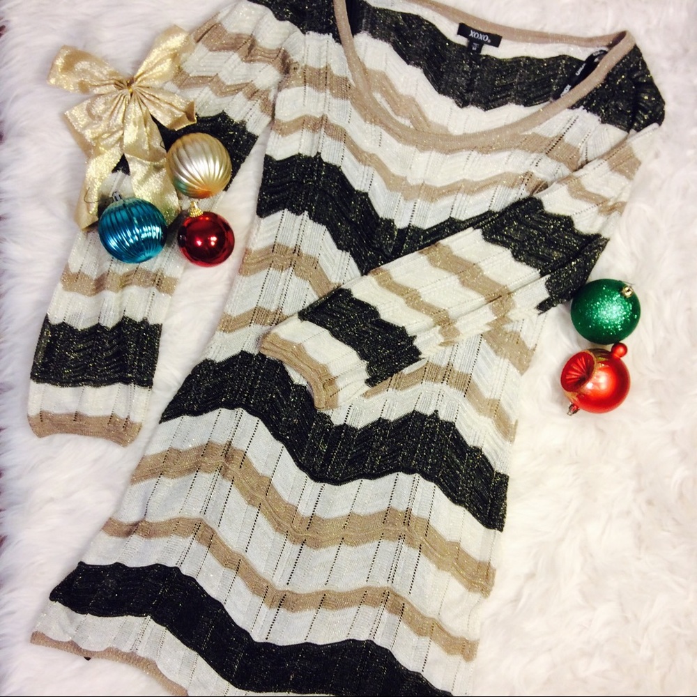 Striped Midi Dress in Black, Beige & Cream