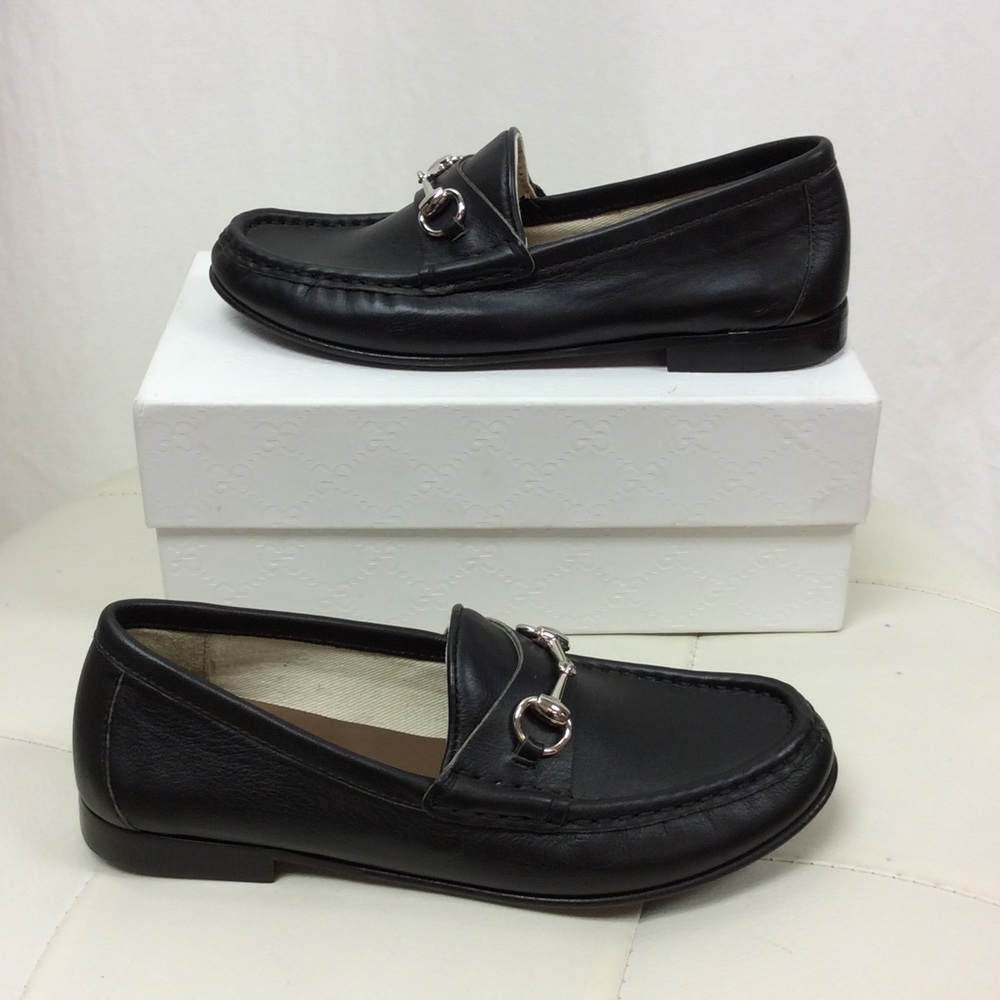 Gucci Kids Black Leather Loafers