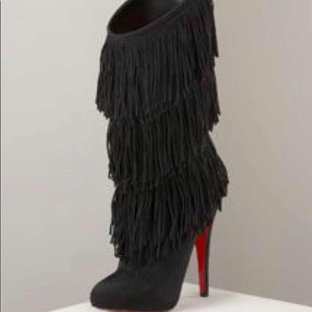 Christian louboutin  Fringe black sude heel Boots