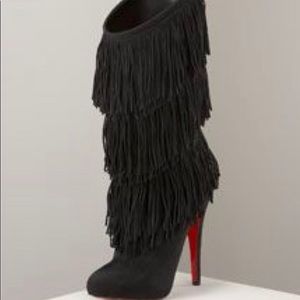 Christian louboutin Fringe black sude heel Boots