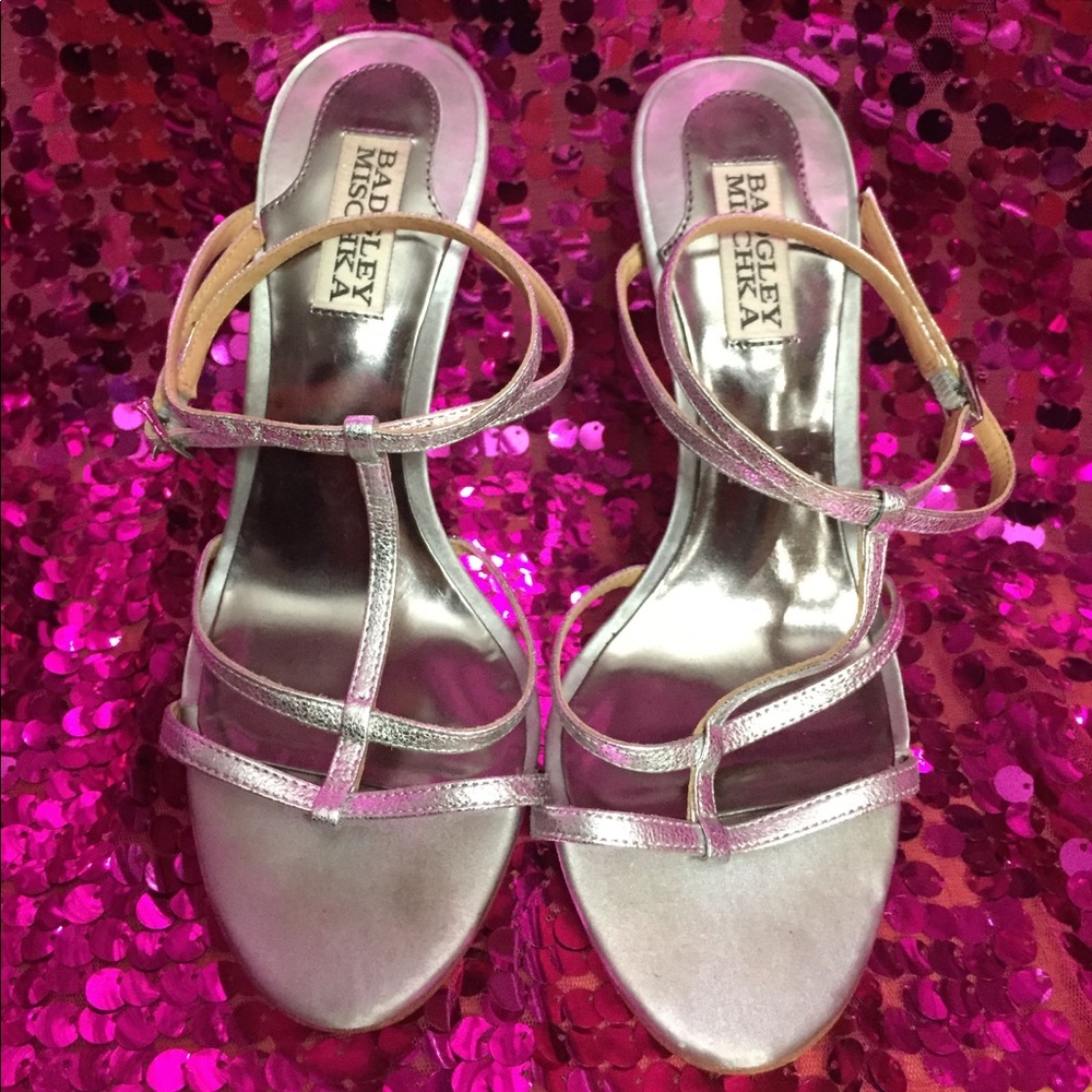 Badgley Mischka Silver Strap Sandal Heels