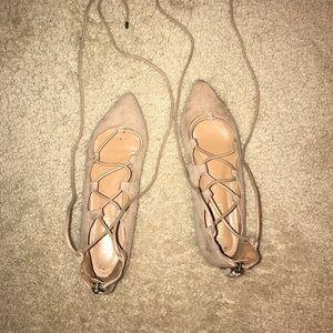 Nude Nine West lace up ballet flats