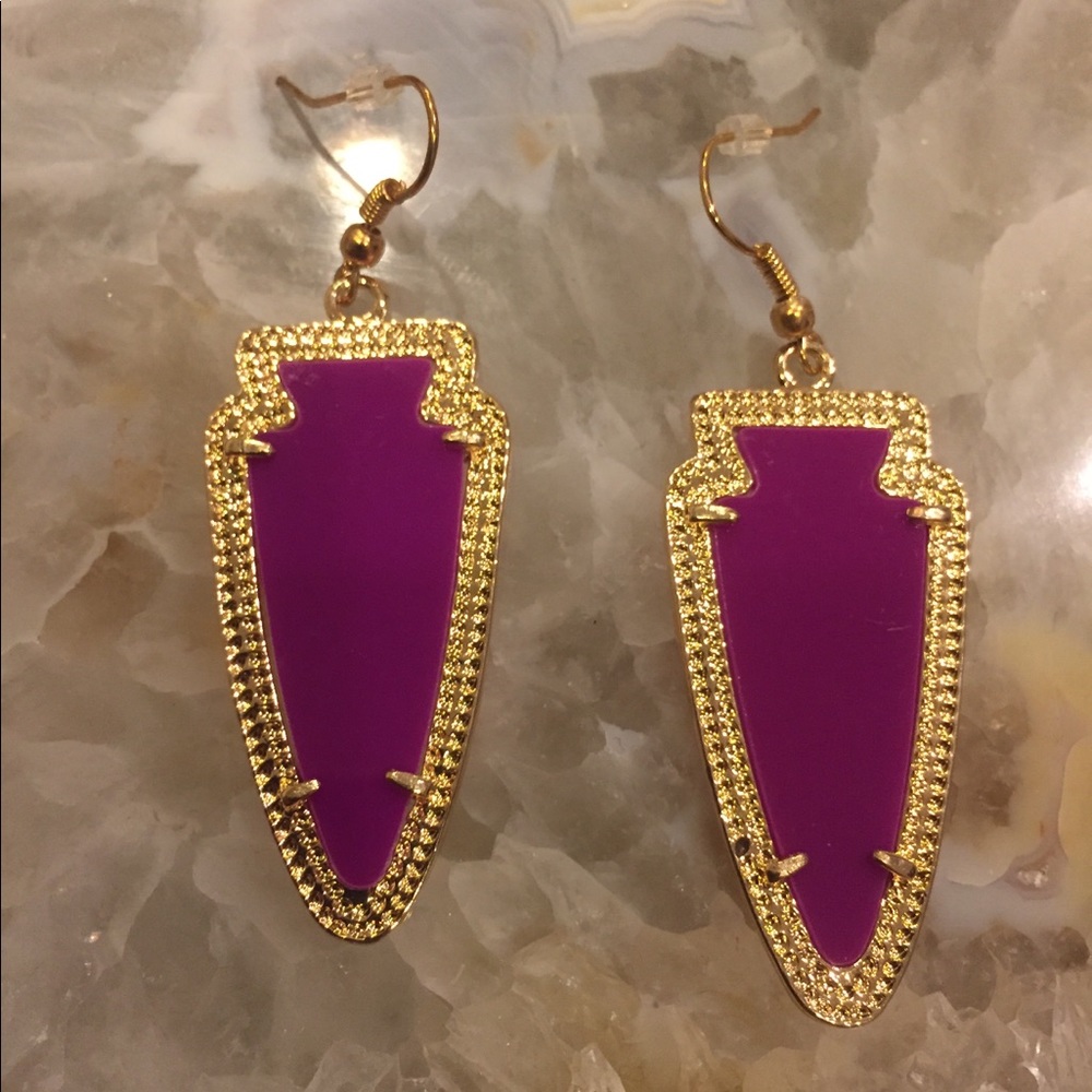 Purple with gold arrowhead earrings