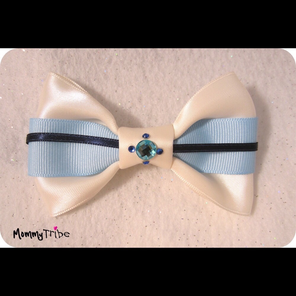 Swarovski White Bow Tie w Sky Blue & Navy Ribbons
