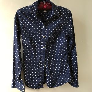 No - Iron Blouse Blue with White Dots