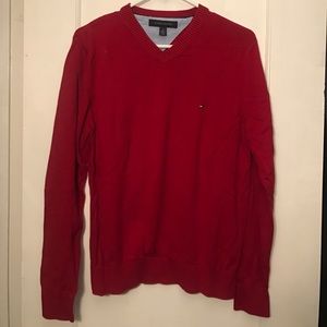 Red slight v neck men's sweater. Like new!