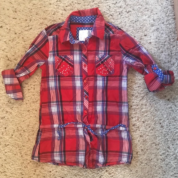 Justice Girls Size 12 Button up - Red/Plaid - Picture 1 of 2