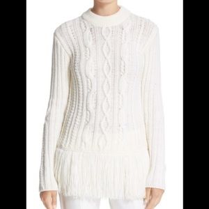Tory Burch 'Valero' Fringe Hem Cable Knit Sweater