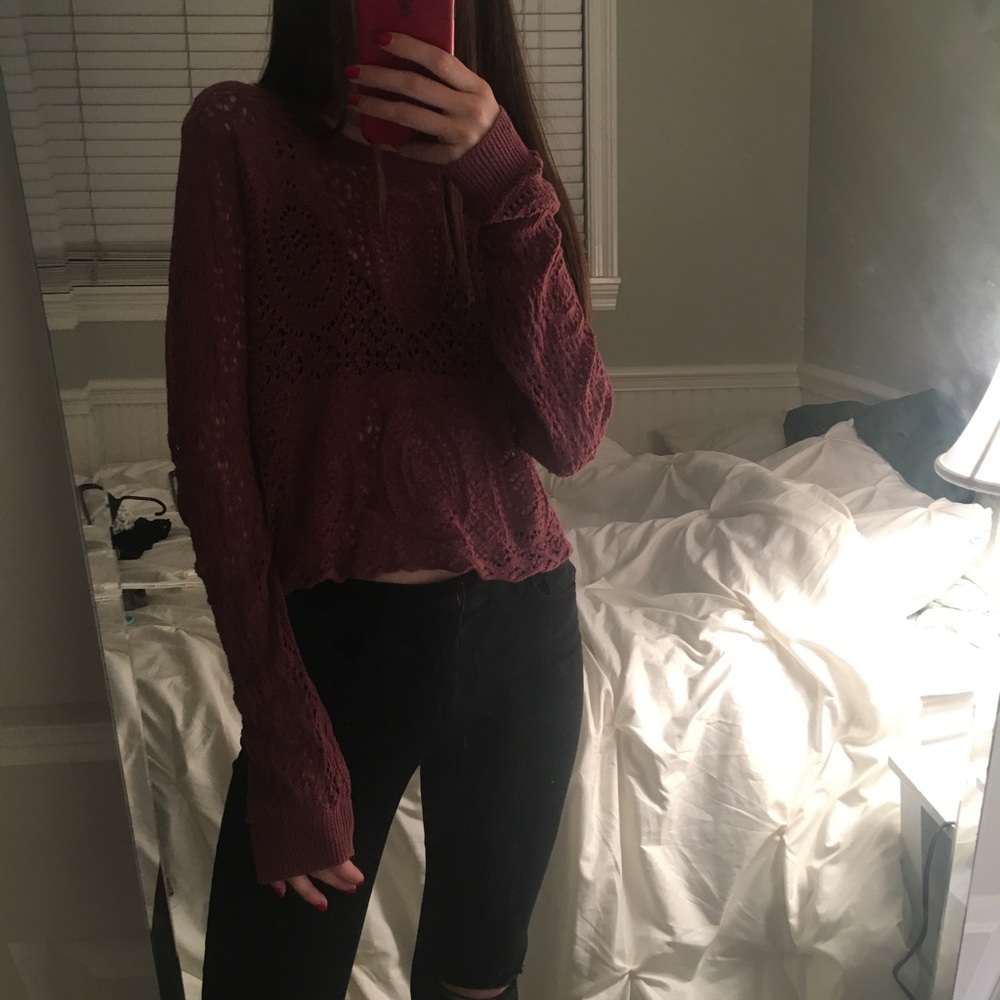 crochet wine colored long sleeve