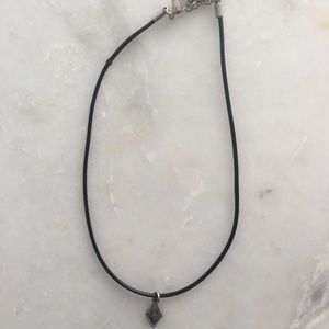 Black rope short Chocker with silver charm