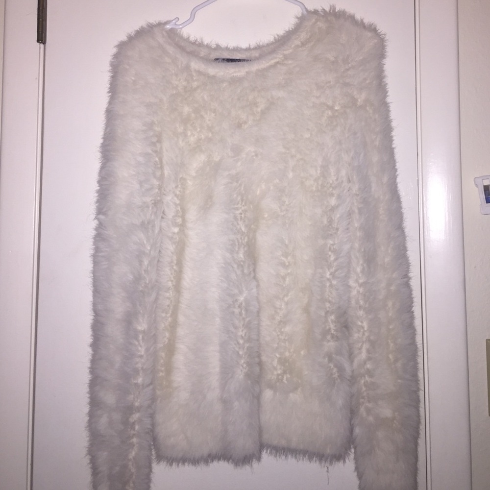 banana republic fuzzy white sweater!!!!