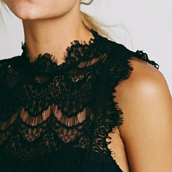 new Free People Backless Little Black Dress w Lace - Picture 4 of 8