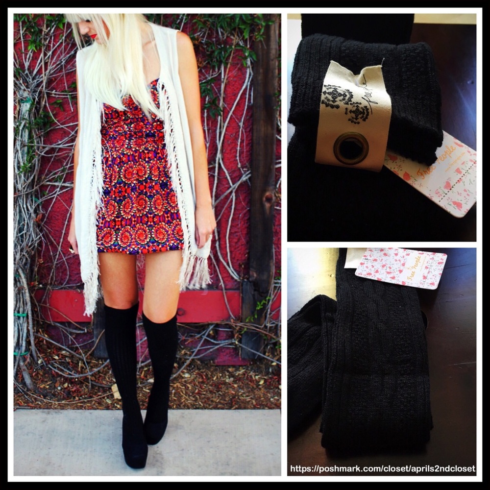 FREE PEOPLE BLACK KNEE HIGH TALL BOOT SOCKS - Picture 4 of 5