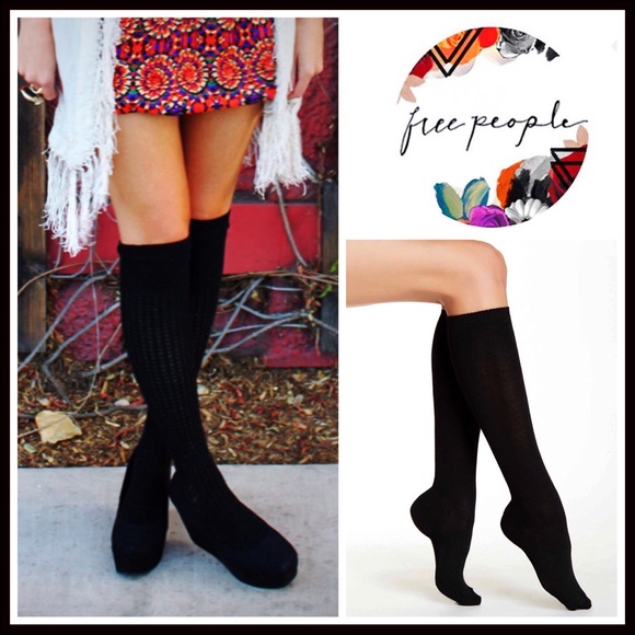 FREE PEOPLE BLACK KNEE HIGH TALL BOOT SOCKS - Picture 5 of 5