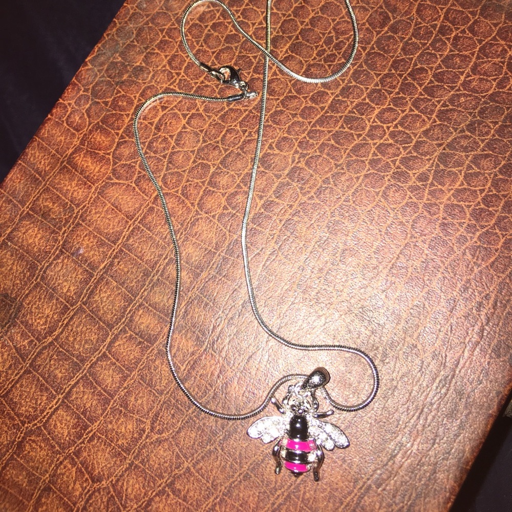 Red black and silver bee necklace