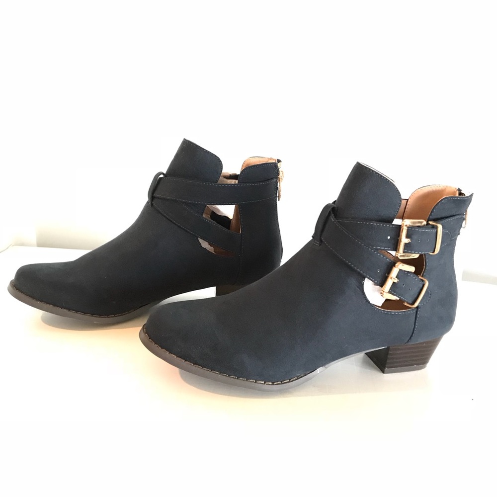 NIB Navy And Gold Buckle Bootie - Picture 2 of 6