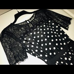 Black and white polka dotted lace dress