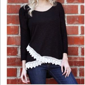 Black Sheer Top with Crochet Hem