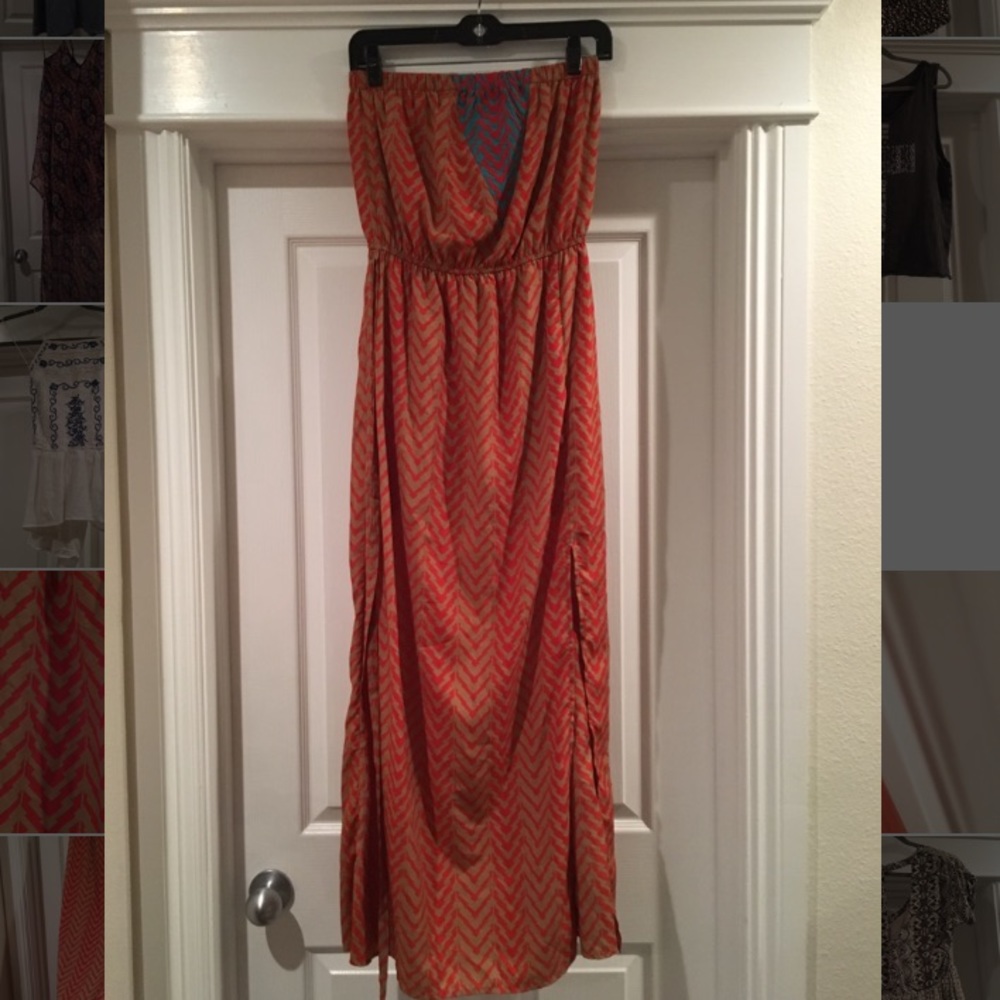 Strapless chevron maxi dress