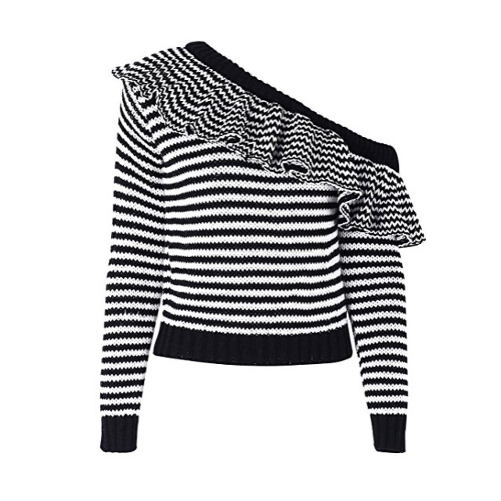 💥 LAST ONE Off Shoulder Stripe Ruffle Sweater Top - Picture 3 of 5