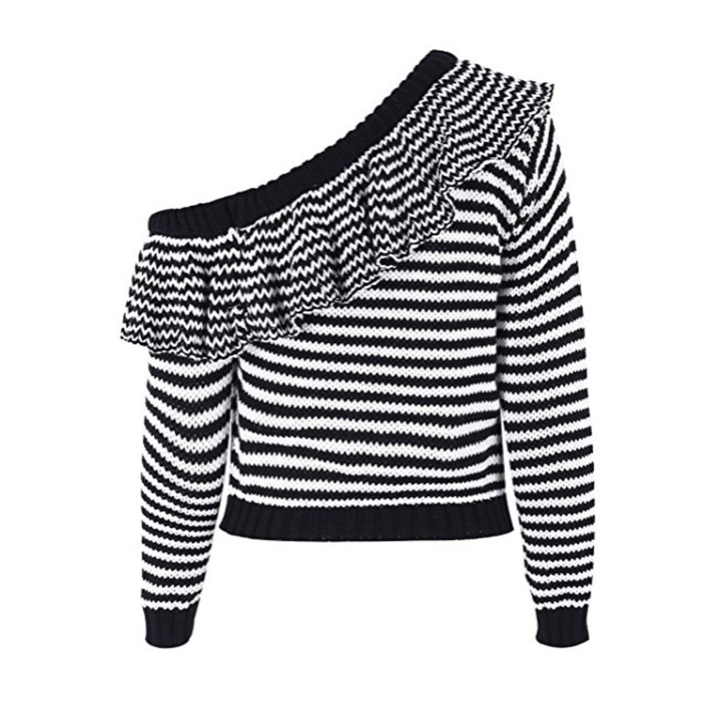 💥 LAST ONE Off Shoulder Stripe Ruffle Sweater Top - Picture 5 of 5