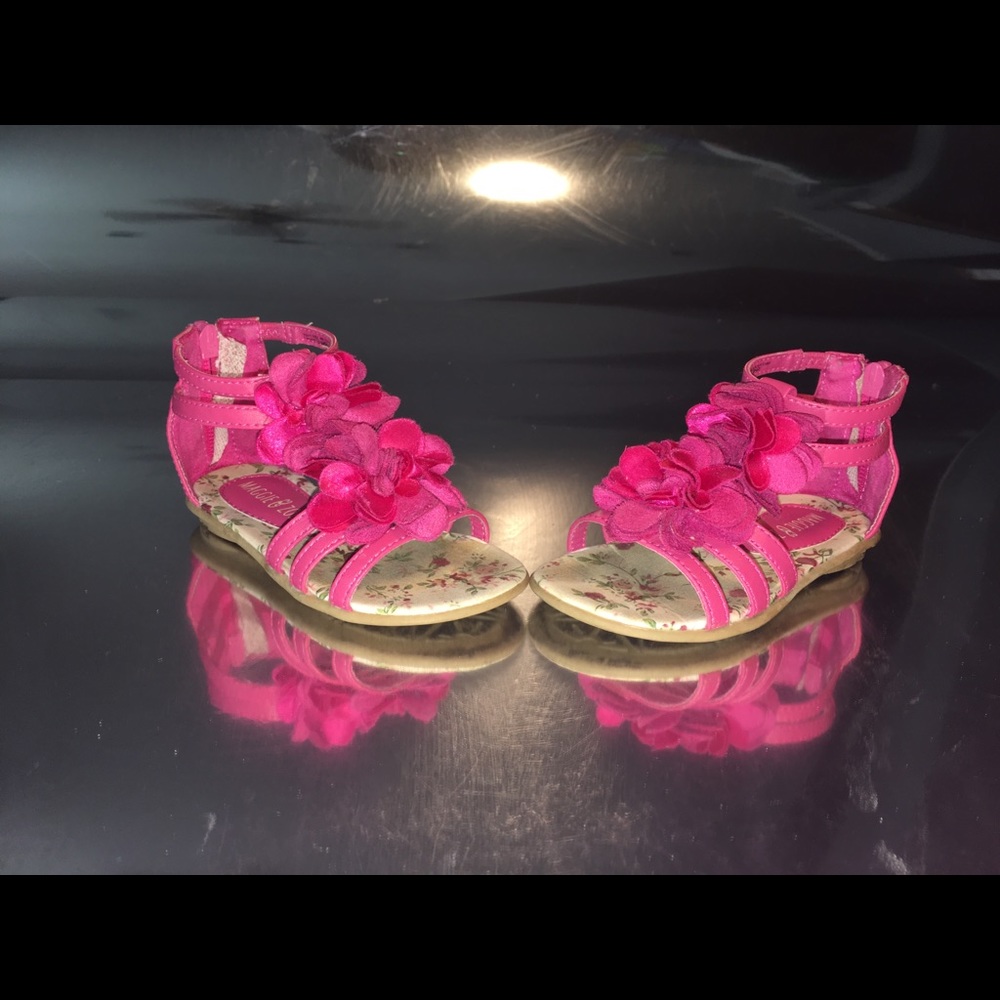 Pink gladiator sandals with pink flowers