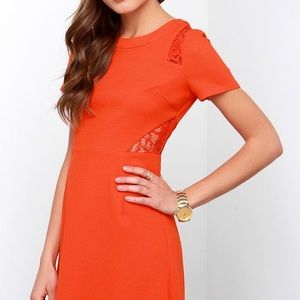 Lulus Boutique x C. Luce x Coral Red Lace Dress